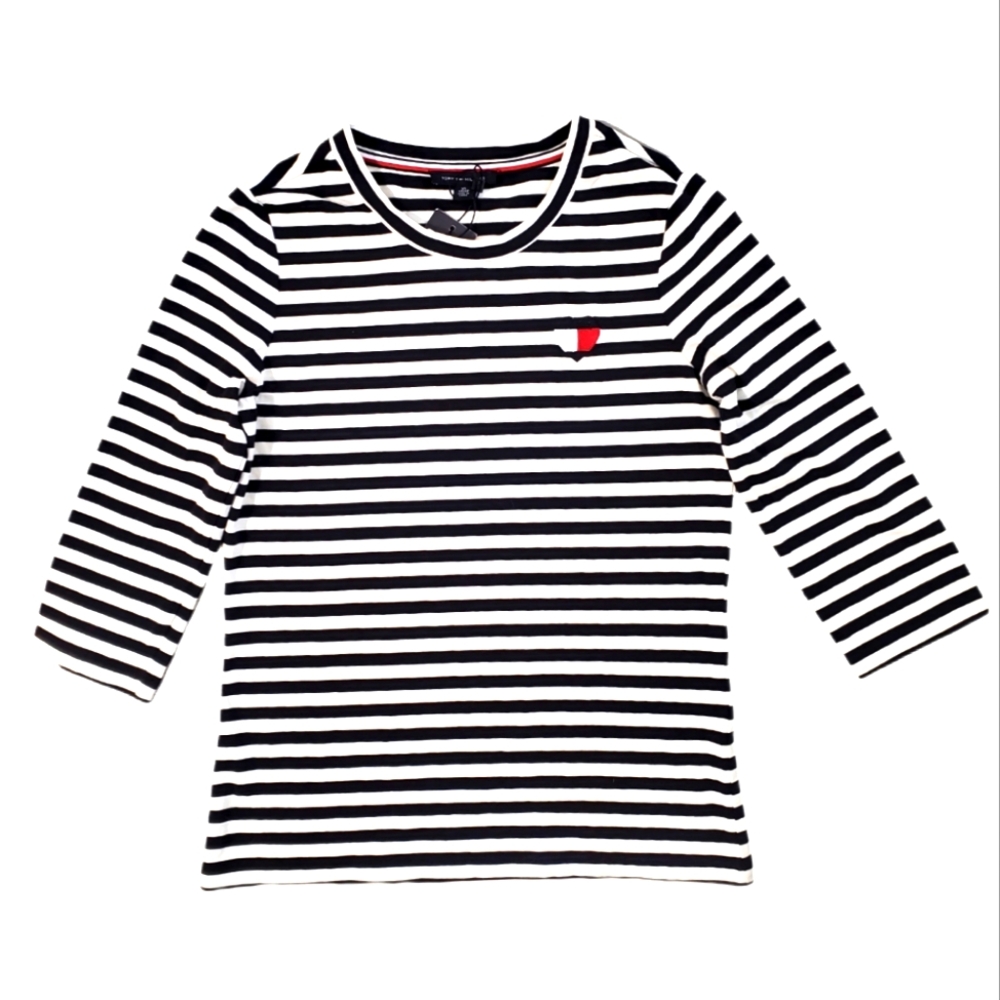 Tommy Hilfiger Women's White Navy Stripe 3/4 Sleeve Top Size XS